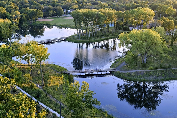 An aerial view of the Morningside flood infrastructure project in Edina, Minnesota.