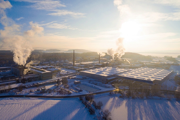 Refinery and stacks at sunset