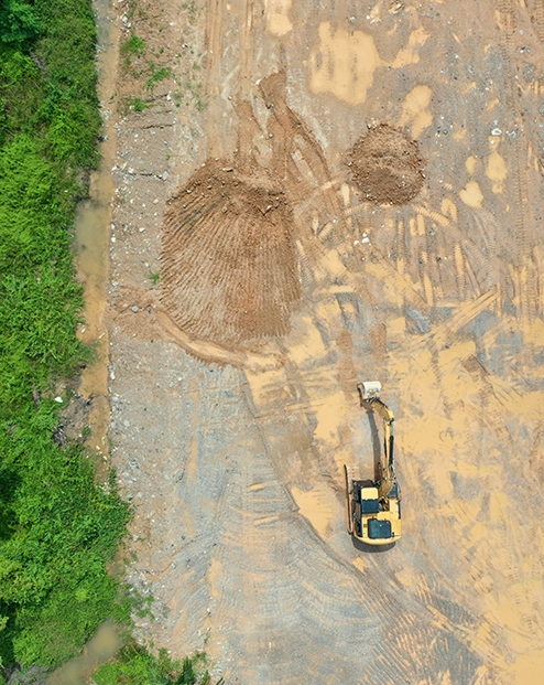 An aerial view of mined land.