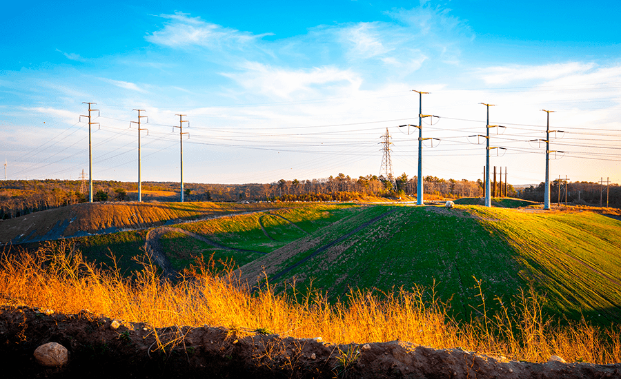 Power transmission line in a prairie.
