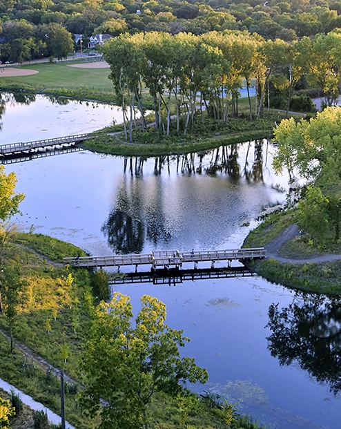 An aerial view of the Morningside flood infrastructure project in Edina, Minnesota.