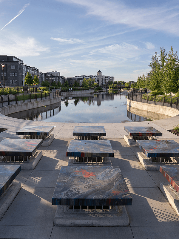 The Highland Bridge district stormwater management system supports the transformation of a former industrial riverfront site in Saint Paul, Minnesota, into a sustainability-focused, mixed‑use community.